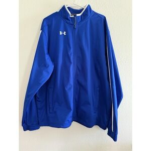 Under Armour Track Jacket Mens sz XL Athletic Gorpcore Blue & White Full Zip